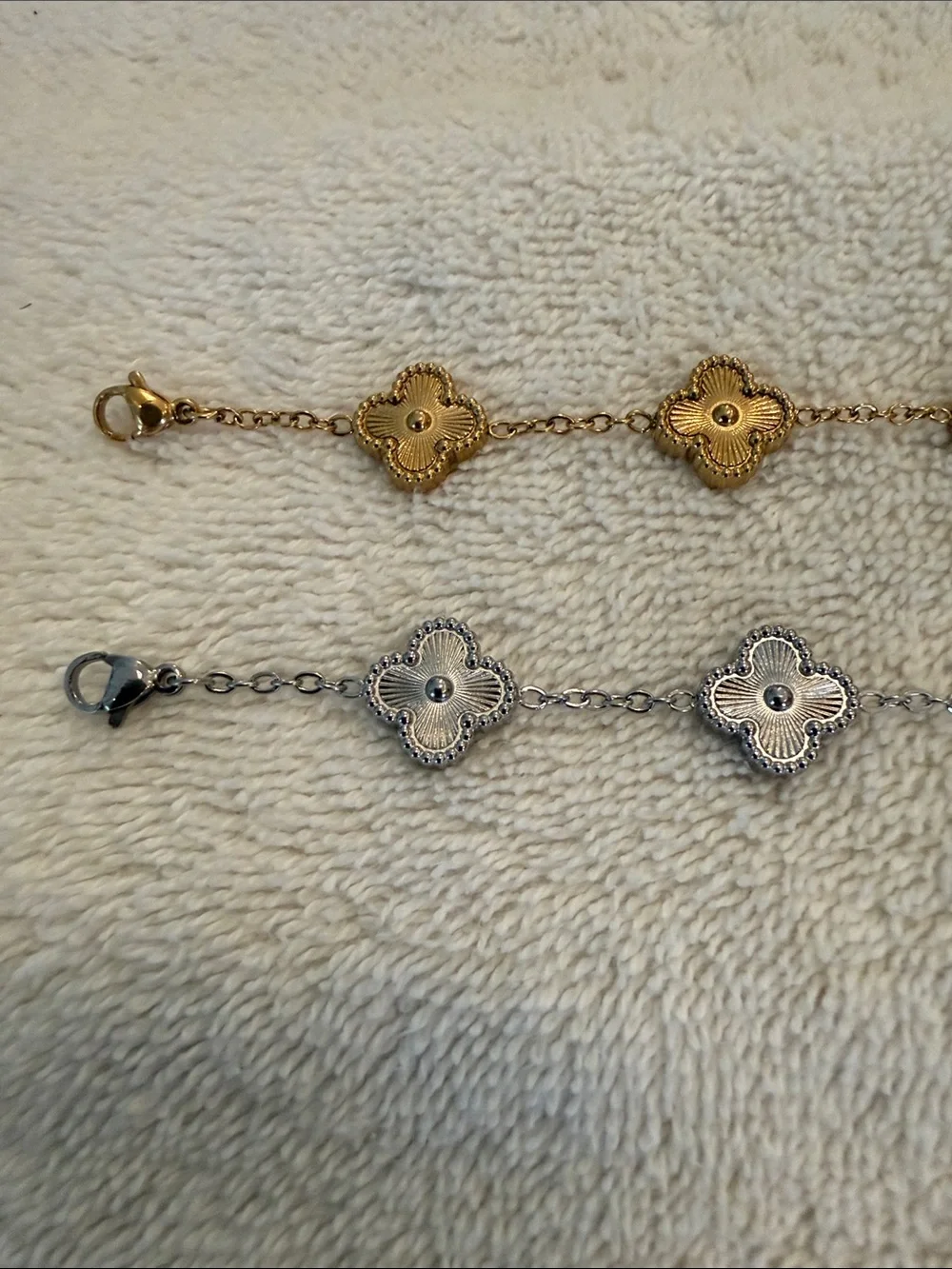 TWO Clover Link Bracelets - Gold & Silver